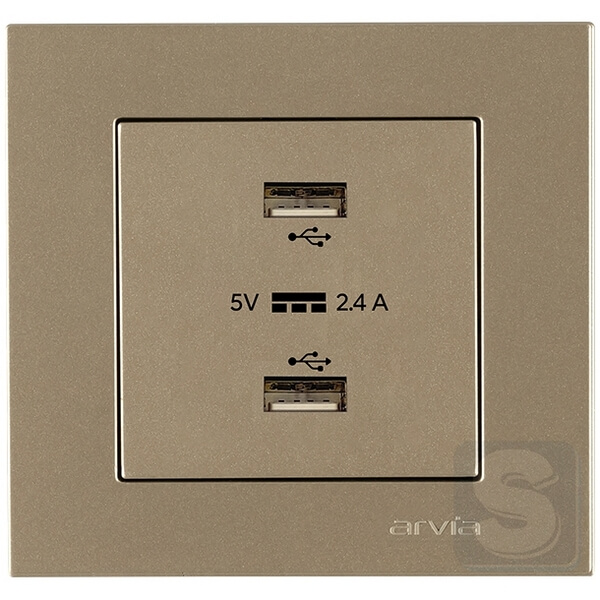 Розетка USB-A + USB-A 5V-2.4A Arvia Electric KAREN Титан (20 05 2000 302)